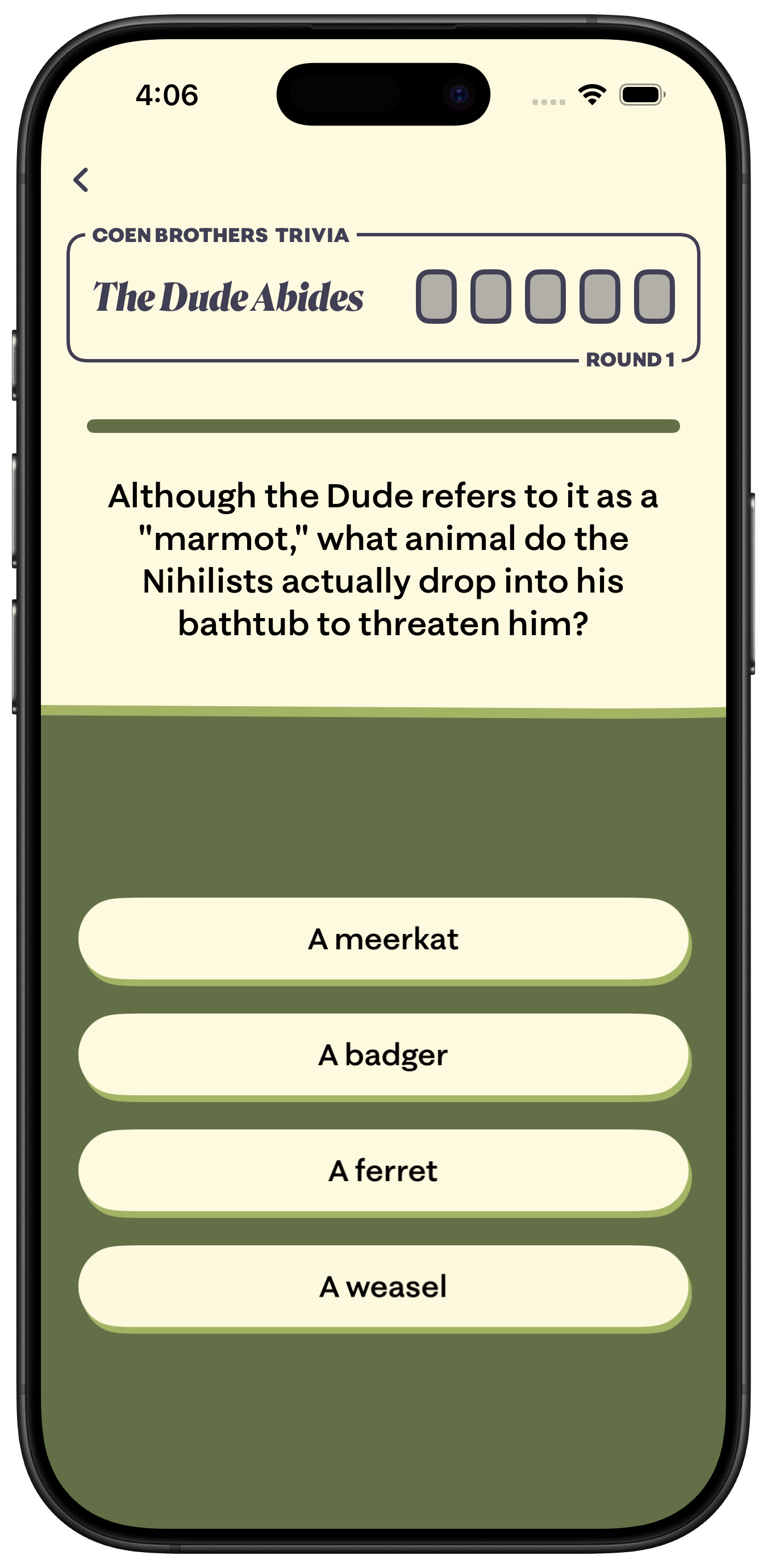 A multiple choice trivia question